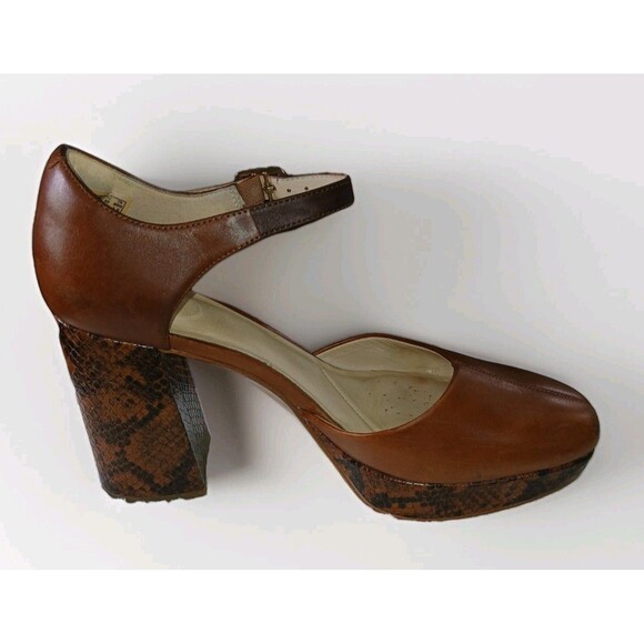 Clarks Mary Janes clogs Brown Leather Platform Straps Snakeskin Block Heel 9 M - Picture 12 of 16